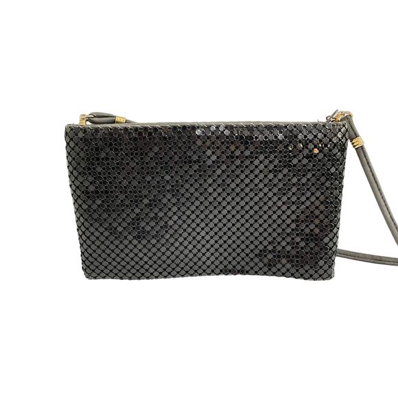 Whiting & Davis Vintage Black Mesh Evening Bag Crystal Faceted Chainmail Clutch - Picture 3 of 13